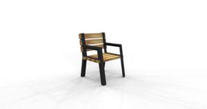 [translation-not-found:street-furniture], ławka, fotel / krzesło, jednoosobowe, oparcie z drewna, podłokietnik, siedzisko z drewna, stylizowane