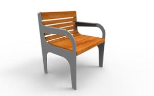 [translation-not-found:street-furniture], ławka, fotel / krzesło, jednoosobowe, oparcie z drewna, podłokietnik, siedzisko z drewna, stylizowane