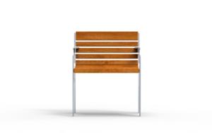 [translation-not-found:street-furniture], ławka, fotel / krzesło, jednoosobowe, oparcie z drewna, podłokietnik, siedzisko z drewna, stylizowane