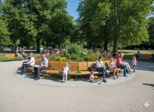 [translation-not-found:street-furniture], ławka, cena za metr bieżacy, długość mierzona po dłuższym boku, logo, modułowe, oparcie z drewna, po łuku / okrągła, siedzisko z drewna