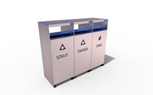 [translation-not-found:street-furniture], kosz, daszek, logo, popielniczka z oryginalnym systemem czyszczenia i opróżniania piasku, segregacja pełna, wrzut z boku