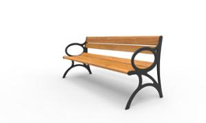 [translation-not-found:street-furniture], ławka, oparcie z drewna, podłokietnik, siedzisko z drewna, stylizowane