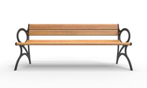 [translation-not-found:street-furniture], ławka, oparcie z drewna, podłokietnik, siedzisko z drewna, stylizowane
