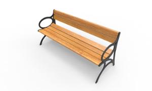 [translation-not-found:street-furniture], ławka, oparcie z drewna, podłokietnik, siedzisko z drewna, stylizowane