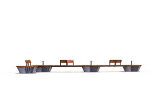 [translation-not-found:street-furniture], ława, ławka, beton, beton architektoniczny, dwustronna, modułowe, oparcie z drewna, po łuku / okrągła, siedzisko z drewna, stolik