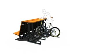 [translation-not-found:street-furniture], ława, ławka, parking rowerowy, łatwy montaż, na koło, oparcie z drewna, siedzisko z drewna, stolik dla rowerzystów, stół, wielostanowiskowy, wysokie oparcie