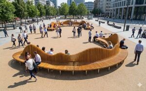 [translation-not-found:street-furniture], ławka, cena za metr bieżacy, długość mierzona po dłuższym boku, dwustronna, modułowe, po łuku / okrągła, wysokie oparcie