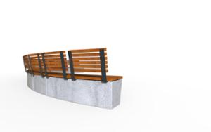 [translation-not-found:street-furniture], ławka, modułowe, oparcie z drewna, po łuku / okrągła, siedzisko z drewna