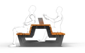 [translation-not-found:street-furniture], ława, ławka, dwustronna, komplet piknikowy, oparcie z drewna, siedzisko z drewna, stół