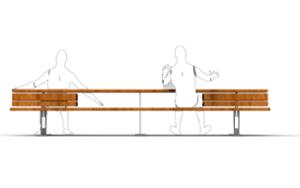 [translation-not-found:street-furniture], ława, ławka, dwustronna, komplet piknikowy, oparcie z drewna, siedzisko z drewna, stół