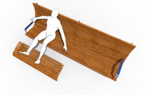 [translation-not-found:street-furniture], ławka, oparcie z drewna, podnóżek, siedzisko z drewna, stylizowane, wysokie oparcie