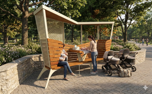 [translation-not-found:street-furniture], ławka, daszek, karmienie piersią, pergola, przewijak, przewijanie