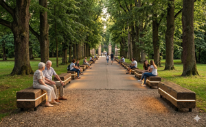 [translation-not-found:street-furniture], ława, fotowoltaika, gniazdo 230v i/lub usb, kłoda, ładowarka qi/indukcyjna, siedzisko z drewna, stolik