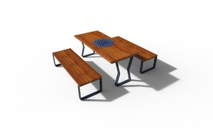 [translation-not-found:street-furniture], autre, ława, aluminium, komplet piknikowy, meble dla warszawy, odlew aluminiowy, oparcie z drewna, siedzisko z drewna, stół, szachy