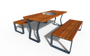 [translation-not-found:street-furniture], autre, ława, aluminium, komplet piknikowy, meble dla warszawy, odlew aluminiowy, oparcie z drewna, siedzisko z drewna, stół, szachy
