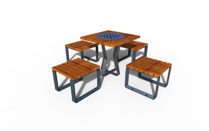 [translation-not-found:street-furniture], autre, ławka, aluminium, komplet piknikowy, meble dla warszawy, niepełnosprawni, obrotowa szachownica, odlew aluminiowy, oparcie z drewna, siedzisko z drewna, stół, szachy