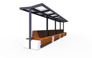 [translation-not-found:street-furniture], autre, ławka, beton, beton architektoniczny, daszek, dwustronna, modułowe, oparcie z drewna, siedzisko z drewna, wiata, zacieniacz