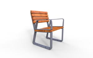 [translation-not-found:street-furniture], ławka, aluminium, jednoosobowe, odlew aluminiowy, oparcie z drewna, podłokietnik, siedzisko z drewna