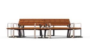 [translation-not-found:street-furniture], ławka, aluminium, meble dla warszawy, modułowe, odlew aluminiowy, oparcie z drewna, po łuku / okrągła, podłokietnik, siedzisko z drewna