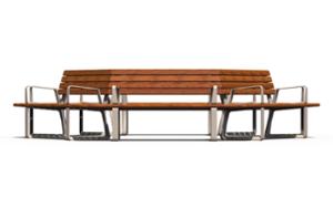 [translation-not-found:street-furniture], ławka, aluminium, meble dla warszawy, modułowe, odlew aluminiowy, oparcie z drewna, po łuku / okrągła, podłokietnik, siedzisko z drewna