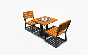 [translation-not-found:street-furniture], autre, ławka, aluminium, komplet piknikowy, meble dla warszawy, niepełnosprawni, obrotowa szachownica, odlew aluminiowy, oparcie z drewna, siedzisko z drewna, stół, szachy