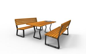 [translation-not-found:street-furniture], autre, ławka, aluminium, komplet piknikowy, meble dla warszawy, niepełnosprawni, odlew aluminiowy, oparcie z drewna, siedzisko z drewna, stół, szachy