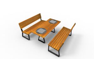 [translation-not-found:street-furniture], autre, ławka, aluminium, komplet piknikowy, meble dla warszawy, niepełnosprawni, odlew aluminiowy, oparcie z drewna, siedzisko z drewna, stół, szachy