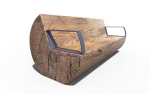 [translation-not-found:street-furniture], ławka, kłoda, oparcie z drewna, siedzisko z drewna