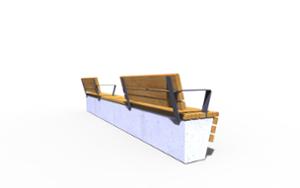 [translation-not-found:street-furniture], ławka, beton, beton architektoniczny, modułowe, na murku, oparcie z drewna, siedzisko z drewna