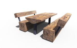 [translation-not-found:street-furniture], ławka, kłoda, komplet piknikowy, oparcie z drewna, siedzisko z drewna