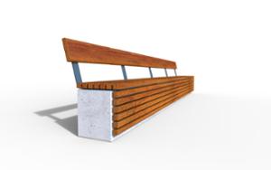 [translation-not-found:street-furniture], ławka, beton, beton architektoniczny, na murku, oparcie z drewna, siedzisko z drewna