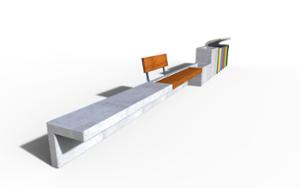 [translation-not-found:street-furniture], donica, ława, ławka, beton, beton architektoniczny, deskowanie pionowe, deskowanie poprzeczne, oparcie z drewna, siedzisko z drewna
