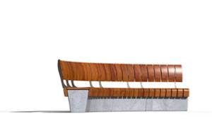[translation-not-found:street-furniture], ława, ławka, beton, beton architektoniczny, modułowe, oparcie z drewna, po łuku / okrągła, podłokietnik, siedzisko z drewna