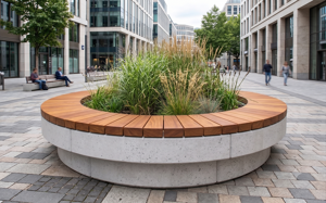 [translation-not-found:street-furniture], donica, ława, beton, beton architektoniczny, modułowe, po łuku / okrągła