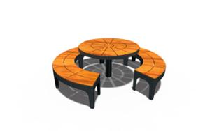 [translation-not-found:street-furniture], ława, dzieci, komplet piknikowy, po łuku / okrągła, stolik, stół, zielona klasa