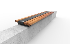 [translation-not-found:street-furniture], ława, solarny, beton, beton architektoniczny, fotowoltaika, na murku, siedzisko z drewna, solarna listwa smartbeam