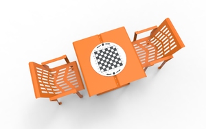 [translation-not-found:street-furniture], ławka, fotel / krzesło, jednoosobowe, komplet piknikowy, obrotowa szachownica, oparcie ze stali, siedzisko ze stali, stół, szachy