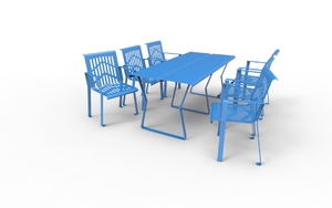[translation-not-found:street-furniture], ławka, fotel / krzesło, jednoosobowe, komplet piknikowy, obrotowa szachownica, oparcie ze stali, siedzisko ze stali, stół, szachy
