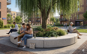 [translation-not-found:street-furniture], ława, beton, beton architektoniczny, po łuku / okrągła, siedzisko z betonu