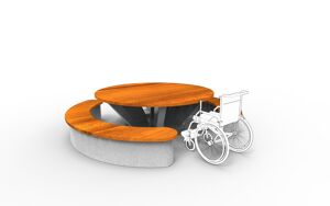 [translation-not-found:street-furniture], autre, ława, komplet piknikowy, po łuku / okrągła, stół