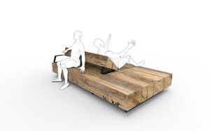 [translation-not-found:street-furniture], ławka, dwustronna, kłoda, leżanka, oparcie z drewna, siedzisko z drewna