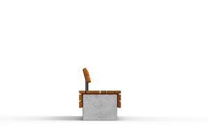 [translation-not-found:street-furniture], ławka, beton, beton architektoniczny, na murku, oparcie z drewna, siedzisko z drewna