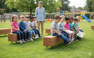 [translation-not-found:street-furniture], ława, dzieci, kłoda, zielona klasa