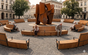 [translation-not-found:street-furniture], ławka, cena za metr bieżacy, długość mierzona po dłuższym boku, modułowe, oparcie z drewna, po łuku / okrągła, siedzisko z drewna, wysokie oparcie
