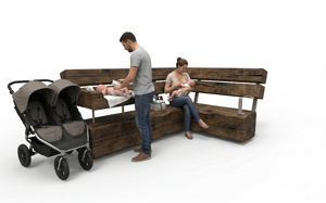 [translation-not-found:street-furniture], ławka, karmienie piersią, kłoda, podłokietnik, przewijak, przewijanie, wysokie oparcie