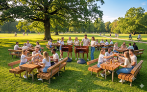 [translation-not-found:street-furniture], ławka, kłoda, komplet piknikowy, niepełnosprawni, siedzisko z drewna
