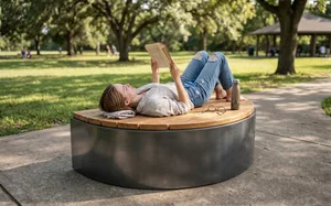 [translation-not-found:street-furniture], ława, po łuku / okrągła, siedzisko z drewna