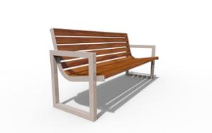 [translation-not-found:street-furniture], ławka, siedzisko z drewna, oparcie z drewna, podłokietnik, logo
