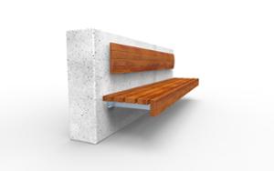 [translation-not-found:street-furniture], ławka, siedzisko z drewna, oparcie z drewna, do ściany, beton