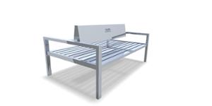 [translation-not-found:street-furniture], ławka, dwustronna, logo, oparcie ze stali, podłokietnik, siedzisko ze stali